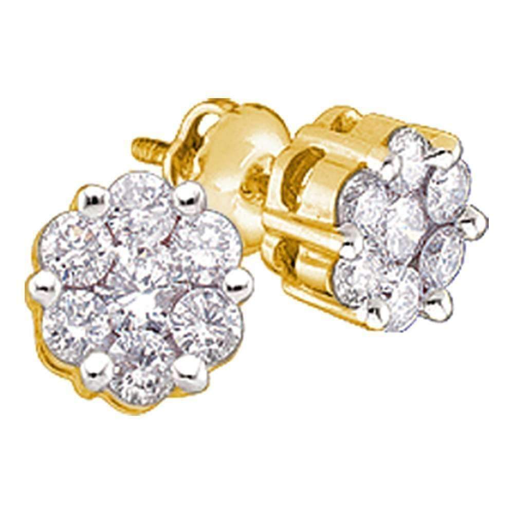 10kt Yellow Gold Womens Round Diamond Flower Cluster Earrings 14 Cttw