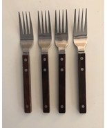 Lot of 4 Crown Corning Japan Wood Handle Stainless Vintage Dinner Forks MCM - $37.50