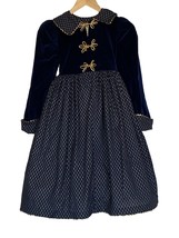 Vtg Daisy Kingdom Rare Golden Angel Windsor Dress Navy Velvet 8 - $148.45