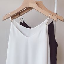 White Women's Chiffon Top Sleeveless V-Neck Chiffon Blouse Tank Tops Pearl Deco  image 8