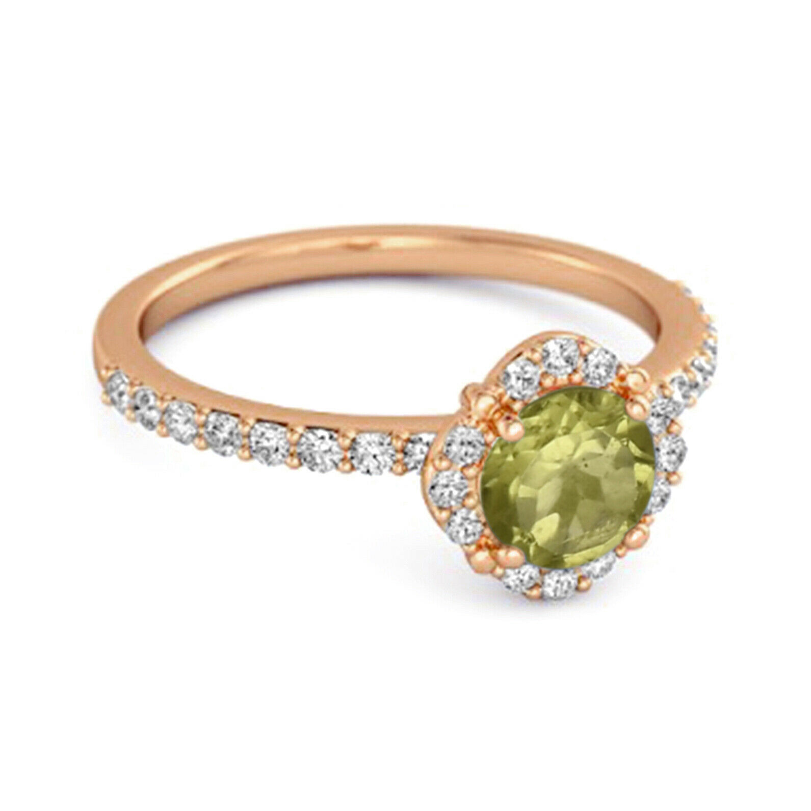 0.25 Ctw Green Peridot Gemstone Solitaire 9K Rose Gold Ring