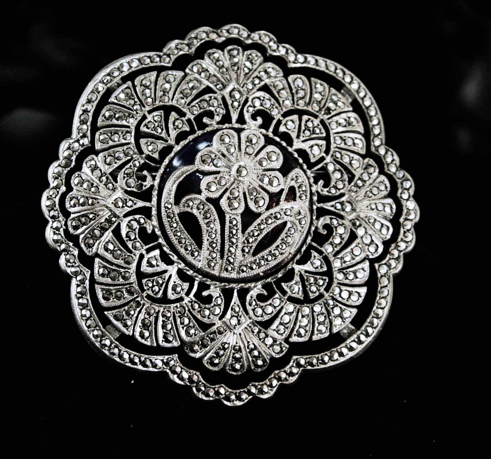 Huge Signed Marcasite brooch sterling silver antique estate heirloom ...