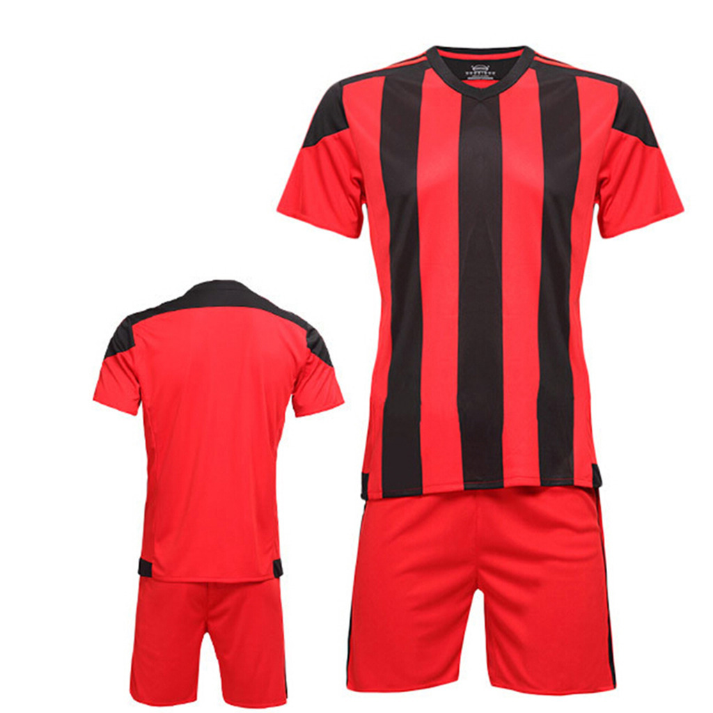 Soccer Futball Jerseys Team Uniform Sport Uniforms Red and Black Stripe ...