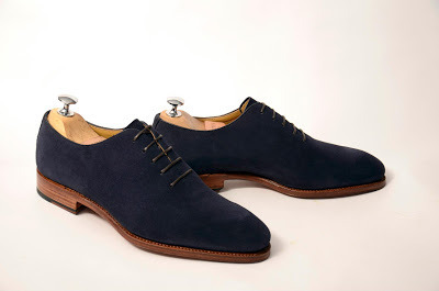 Handmade Mens good year welted sole suede dress shoes men navy blue ...