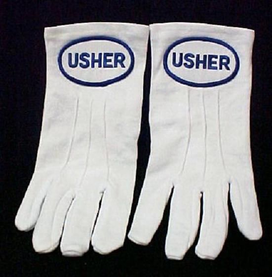 Usher White Nylon Knit Church Gloves Blue Embroidery Gloves & Mittens