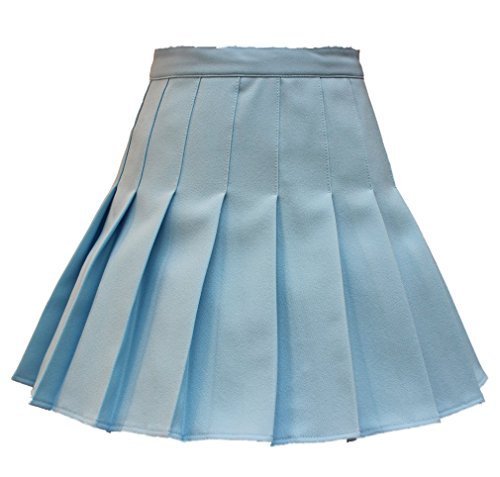Women High Waist Solid Pleated Mini Slim Single Tennis Skirts ( S, Light blue)