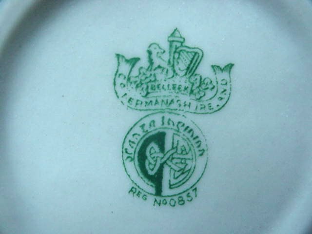 Old 1st Green Mark Belleek Irish Pottery Lily Sugar Bowl - Belleek