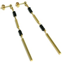 18K Yellow Gold Pendant Earrings, Black Spinel, Double Tube, Length 3 Inches - $248.65