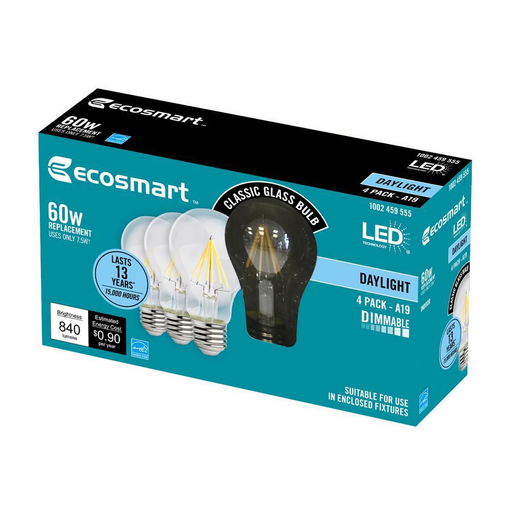 EcoSmart 60Watt LED Daylight Dimmable Clear Filament Vintage Style