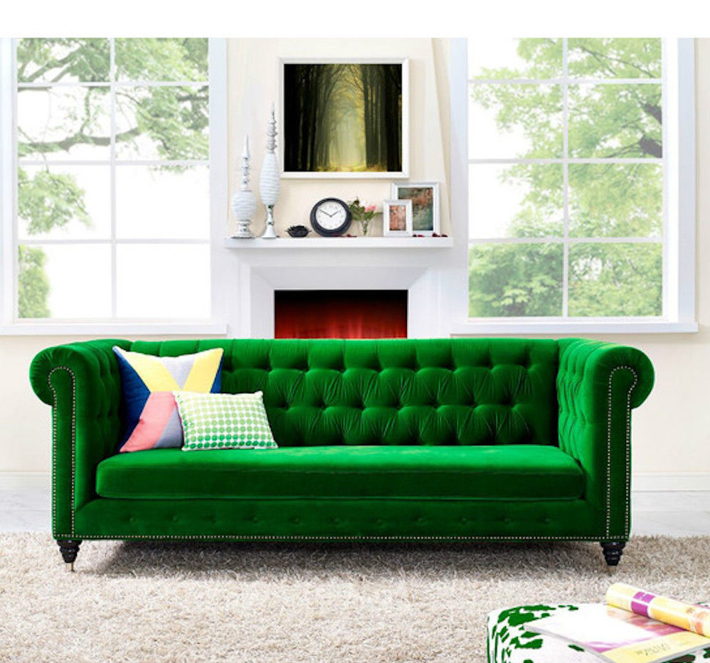 Anthropologie Lyre Chesterfield Replica Sofa Green Velvet Sofas