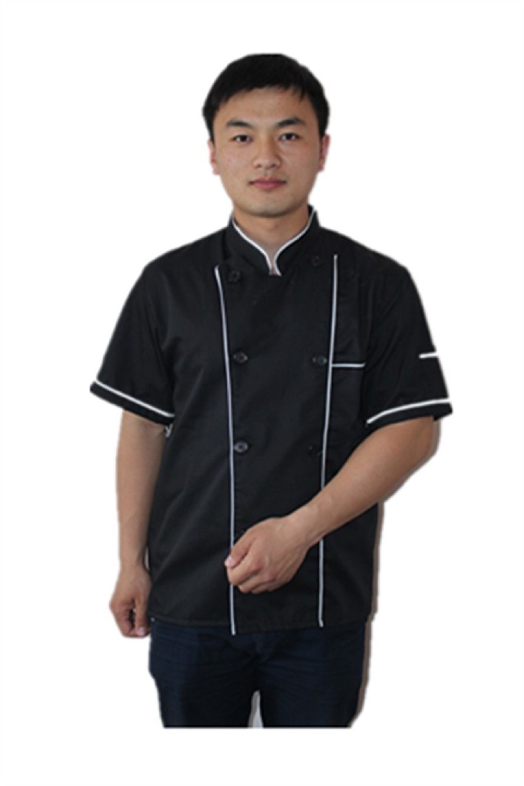Kitchen Cooker Short Sleeve Coat Chef Working Uniform Jacket Black ...