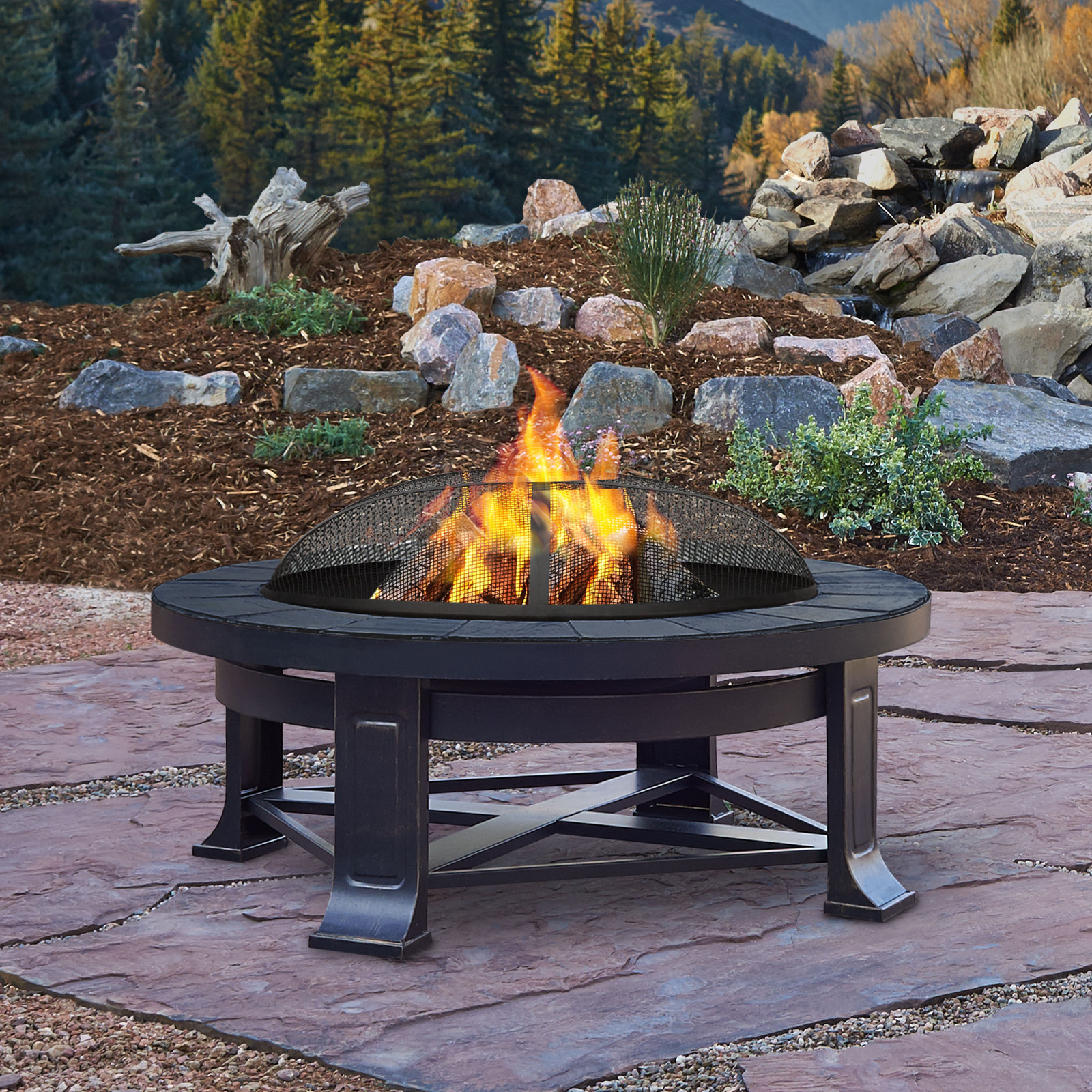 Real Flame Edwards 33.75" Outdoor Patio Deck Wood Burning Fireplace Fire Pit Fire Pits