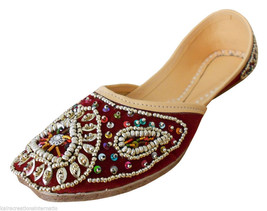 Women Shoes Indian Handmade Leather Mojari Oxfords Designer Maroon Jutti US 6-9 - $42.99
