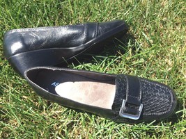 Aerosoles Temperature black loafer wedges buckle woven accent women's 7 mint - $15.89
