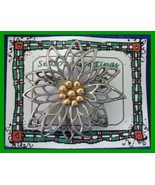 Christmas PIN #0194 Pewter/Silvertone Poinsettia wGoldtone Center HOLIDA... - $24.70