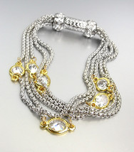 GORGEOUS Silver Box Chain Cables Clear CZ Crystals Magnetic Clasp Bracelet  - $26.99