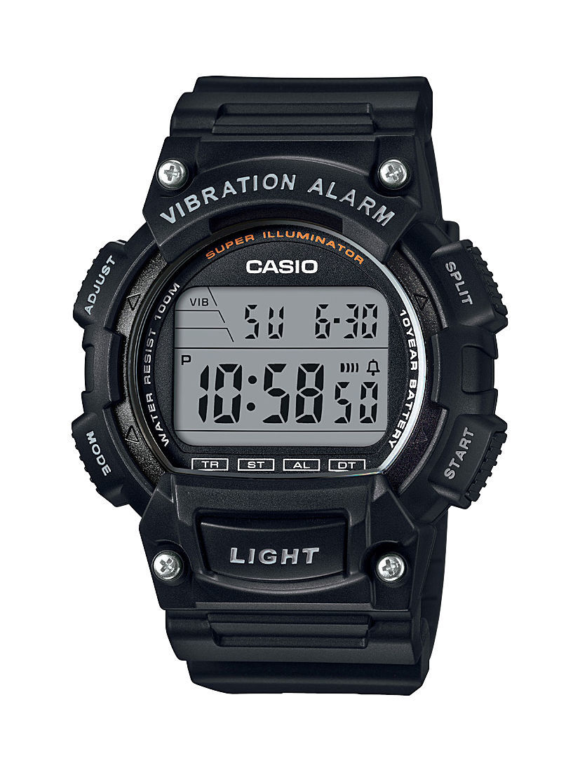 Casio Men's 'Super Illuminator' Quartz Resin Casual Watch, Color:Black (Model: W