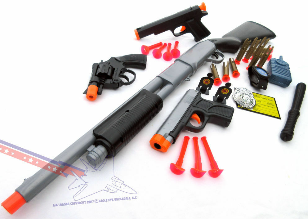 4x Toy Guns Military Pump-Action Shotgun & 2x 9MM Dart Guns Revolver ...