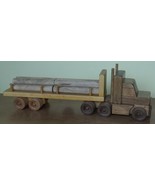 LOGGING TRACTOR TRAILER TRUCK - Amish Handmade Working Wood Toy with Log... - $119.97