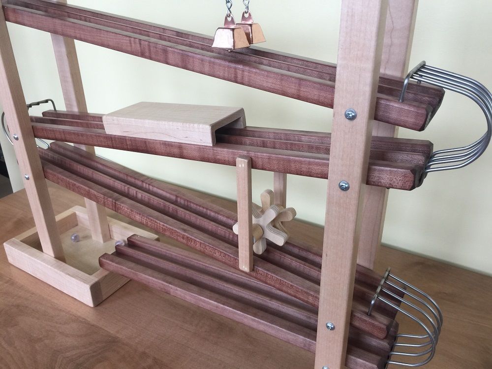 WOOD & METAL MARBLE RACE RUN Amish Handmade Toy Roller Track with Glass