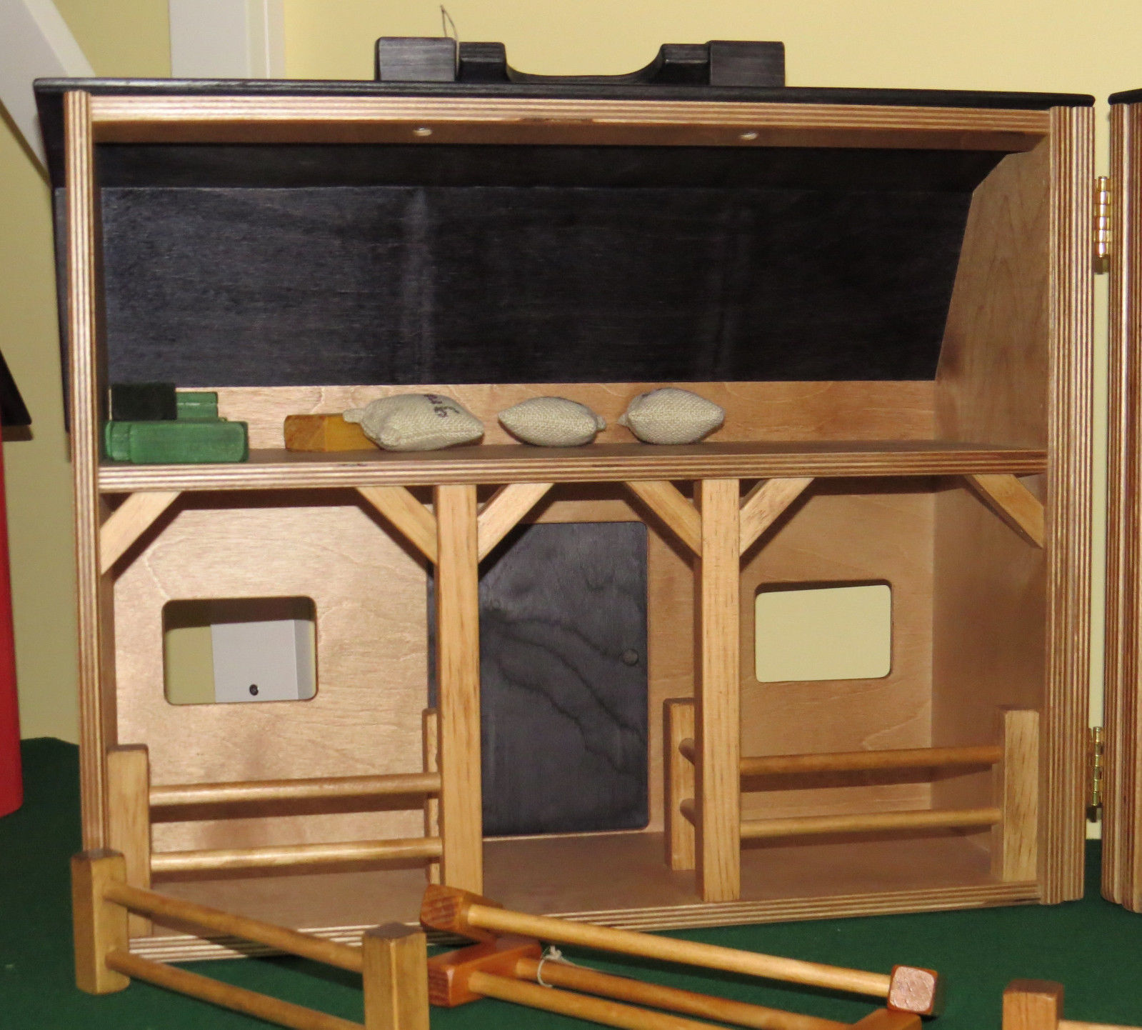 Wood Toy Farm with Folding Barn Play Animals & Fence Amish Handmade in USA Wooden