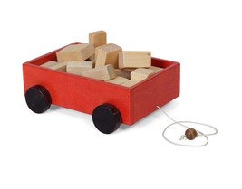 RED WOOD WAGON PULL TOY w BUILDING BLOCK SET Amish Handmade Wooden Toys ... - $78.83