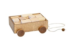 WOOD WAGON PULL TOY w/ BUILDING BLOCK SET Amish Handmade Wooden Toys &amp; B... - £59.77 GBP