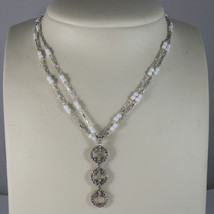 .925 RHODIUM MULTI STRAND NECKLACE WITH WHITE AGATE AND ZIRCONS image 1