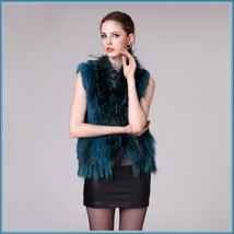 Blue Dyed Genuine Real Rabbit Fur Knitted Vest Fun Fashion Furs Wear w/Anything image 3