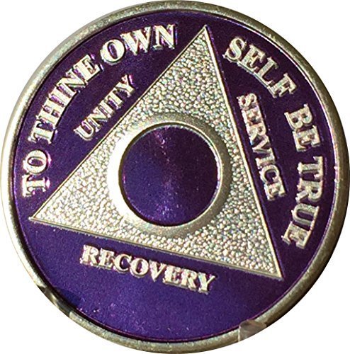 3 Month Color AA Medallion 90 Day Sobriety Chip Silver Plated Purple Blue Bla...