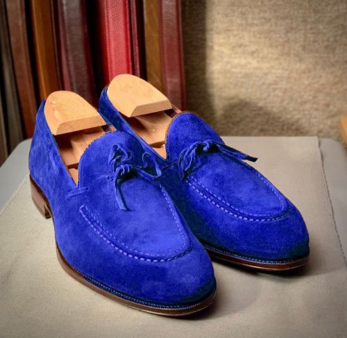 Leatherwine - Elegant blue tassels loafer shoes, men's genuine suede shoes