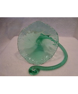 Green, hand blowned Depression flower shape glass trumpet. - $10.00