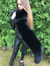 Double-Sided Fox Fur Stole 70' King Size Two Full Pelts Collar Jet Black Fur Boa image 2