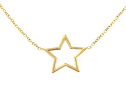 18K YELLOW GOLD NECKLACE 16mm CENTRAL STAR, ROLO OVAL 1mm CHAIN 42cm 16.5" image 1