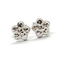 18K WHITE GOLD KIDS EARRINGS, FINELY HAMMERED MINI FLOWER DAISY, 0.28 INCHES image 1