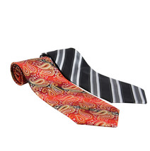 Men's Classic Tie 2 Pack Of Striped and Paisley Patterned Suit Silk Neckties