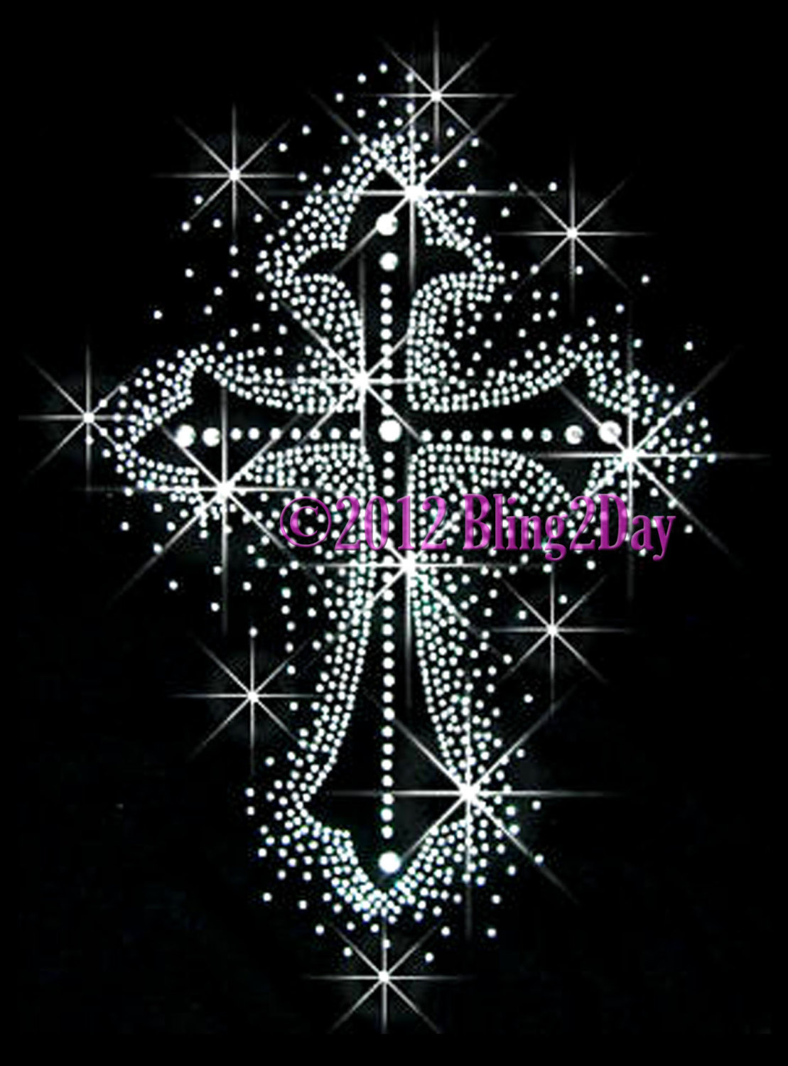 Silver Cross Bling Iron on Rhinestone Transfer Bling Hot Fix Motif