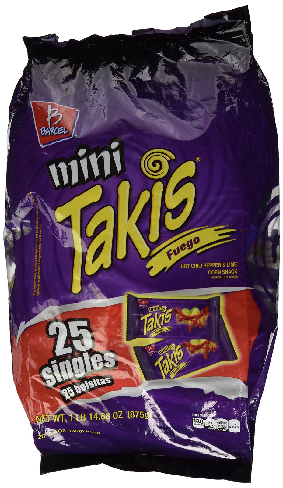 Barcel Mini Takis Fuego Hot Chili Pepper & Lime Corn Snack: 25 Single ...