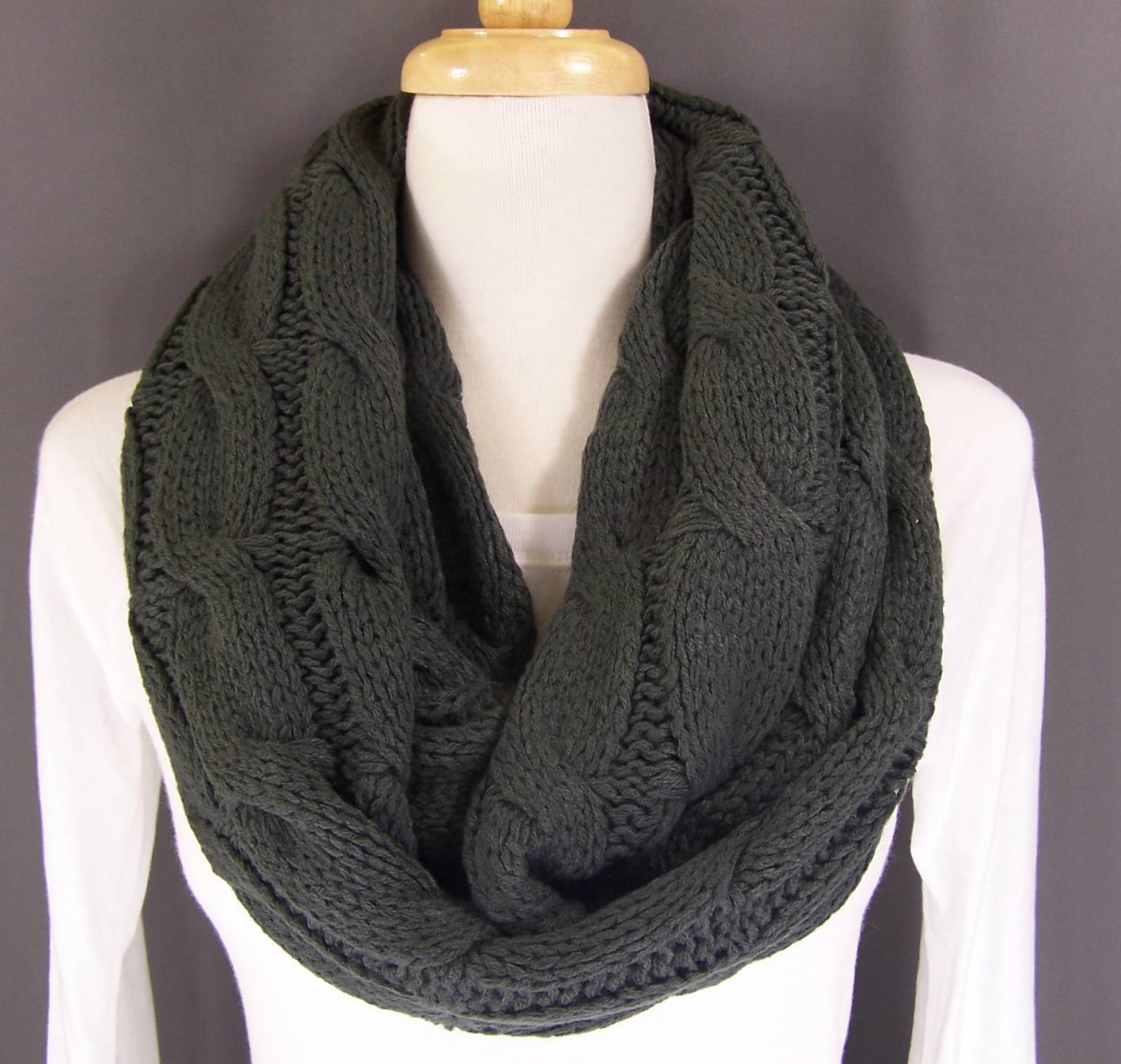 Cable knit chunky circle infinity endless loop long super soft scarf cowl - S...