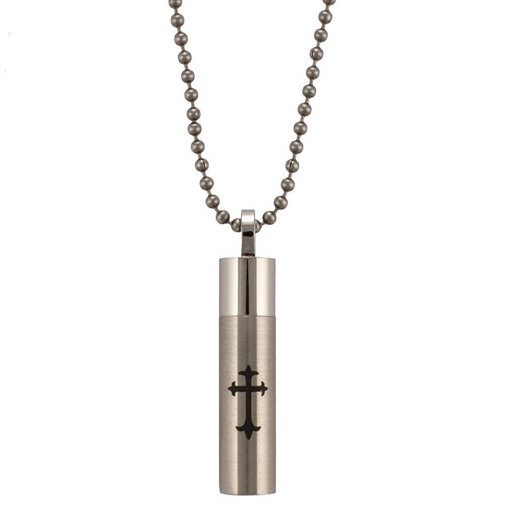 Memorial Ashes Vial with Cross Pendant Necklace Stainless Steel