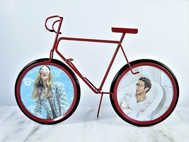 Red Metal Bicycle Shaped Picture Frame Free Standing Holds 2 Photos 13.5... - $21.73