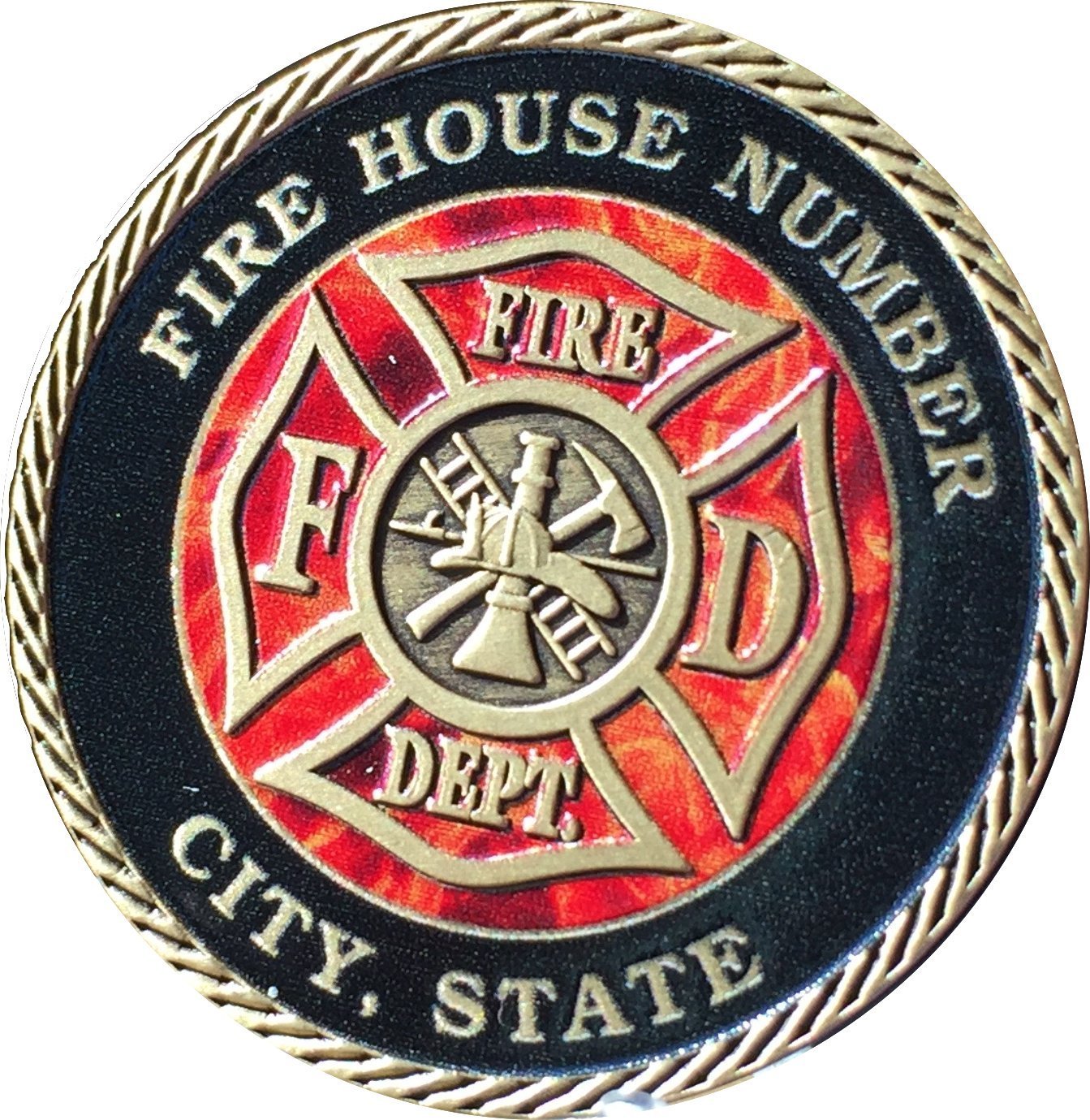 Wendells - Set of 10 customized fire house & city bronze fireman challenge coin 1 9/16