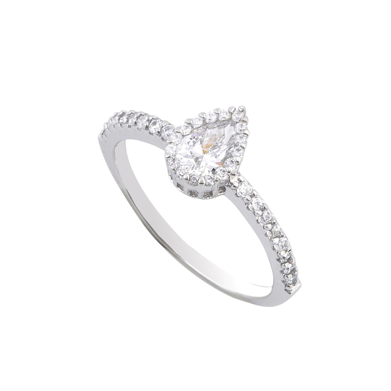 Sterling Silver Pear-Shaped CZ Ring 1ct