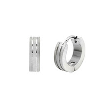 Stainless Steel Huggie Hinged Hoop Earrings 15mm 2-Line Design - $15.49