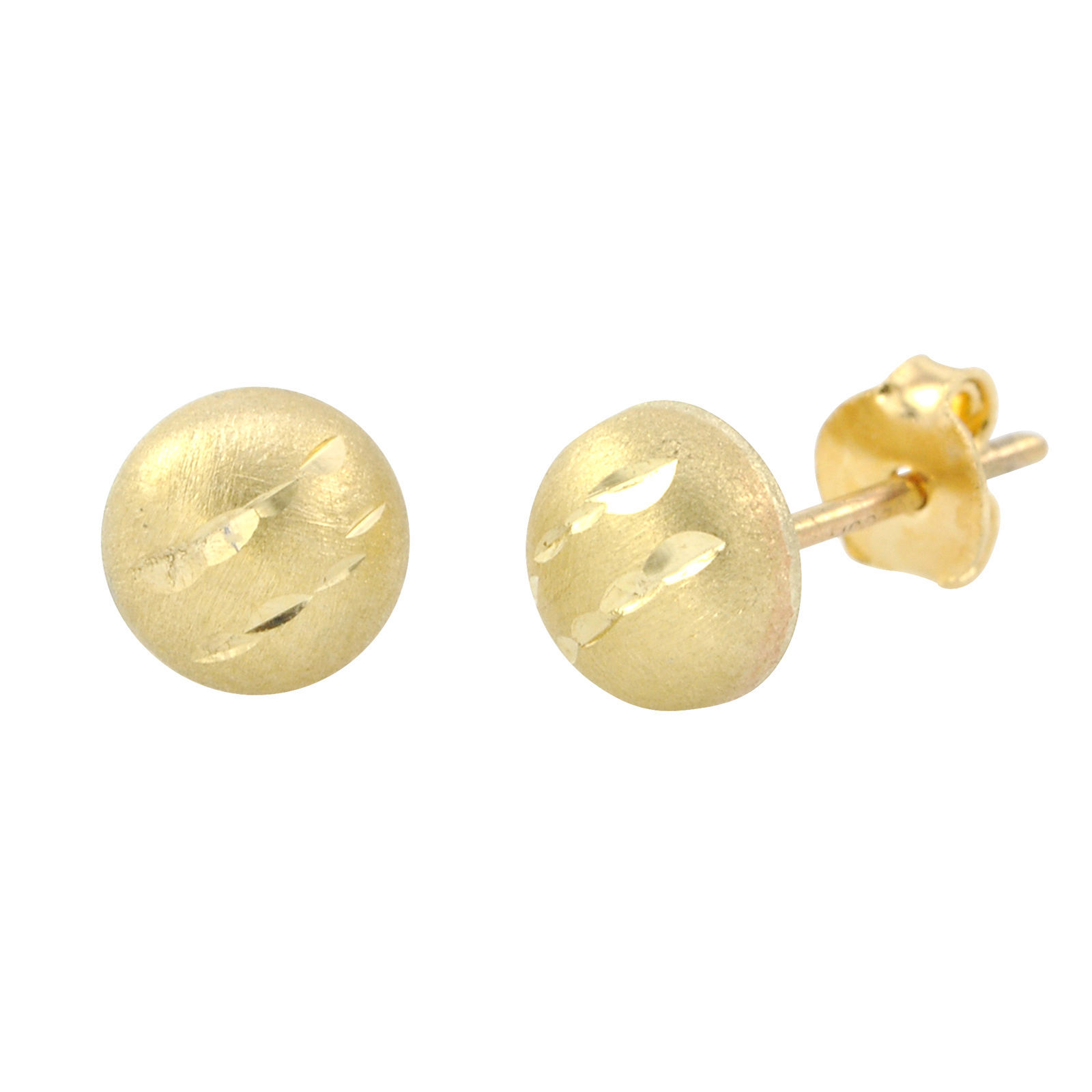 10k Yellow Gold Half Ball Stud Earrings Matte Finish Laser Cut 4mm7mm