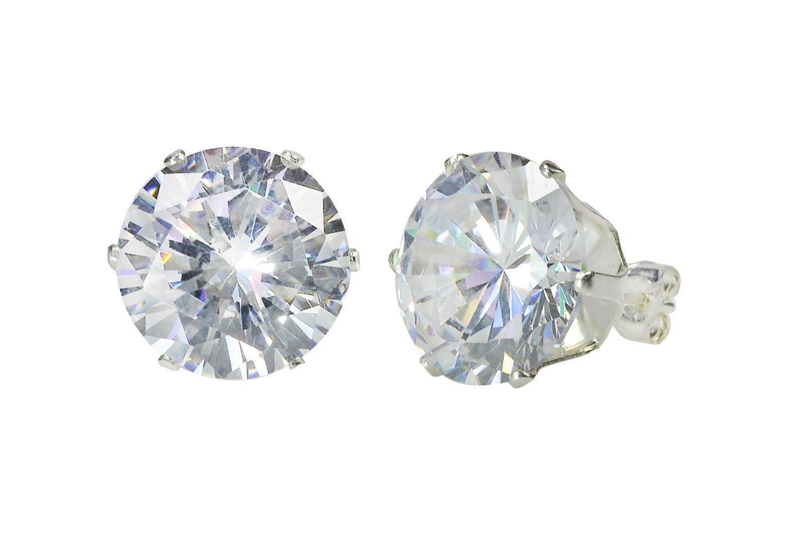 Sterling Silver CZ Stud Earrings Round Prong Set HUGE SIZES 9mm-14mm
