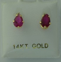 Red Oval Teardrop Stud Earrings 14k Yellow Gold Screw Backs - $31.98