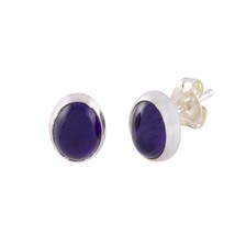 Purple Amethyst Stud Earrings Sterling Silver Gemstone 7mm x 9mm Oval - $14.24