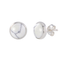 Sterling Silver White Turquoise Gemstone Earrings 9mm Round Studs - $15.20