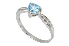 Diamond Heart Ring .925 Silver .5ct Blue Topaz Center Stone - $49.99
